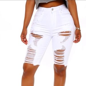 Fashion Nova denim white cutoff distressed shorts